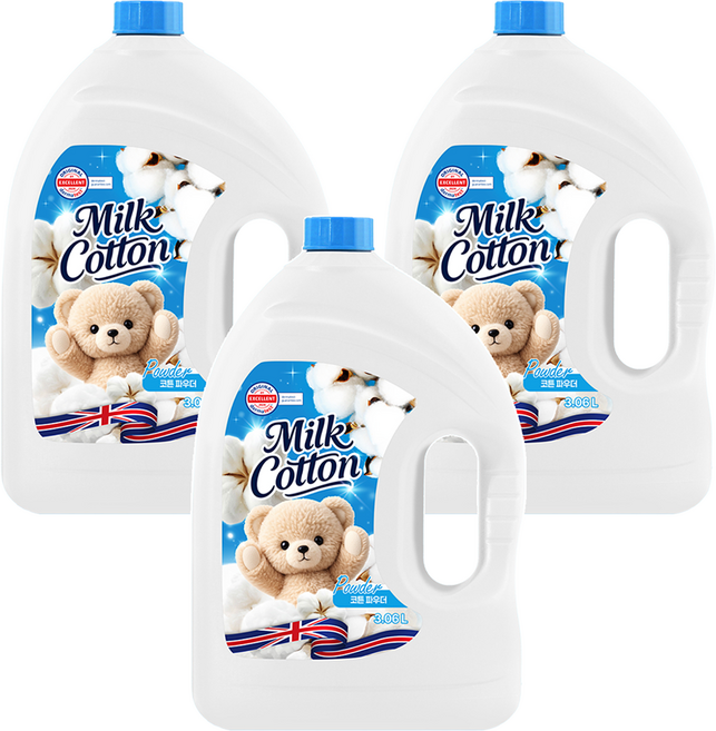 밀크코튼 섬유유연제 파우더 코튼 파우더향 본품, 3개, 3.06L