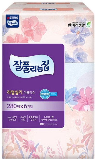 잘풀리는집 천연펄프 미용티슈 2겹, 280매입, 6개