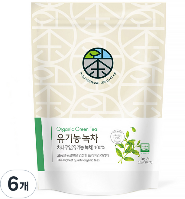 평창다원 유기농 작설 녹차 생분해티백, 1.5g, 20개입, 6개
