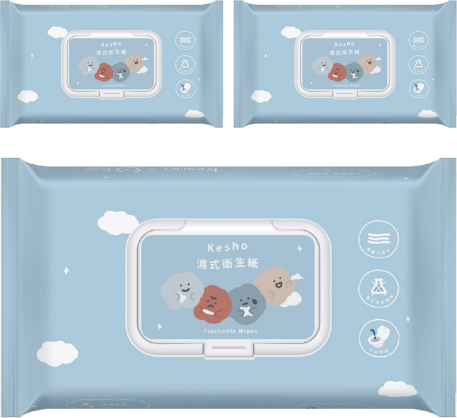 KeSHO 溼式衛生紙 藍色, 1入, 3包