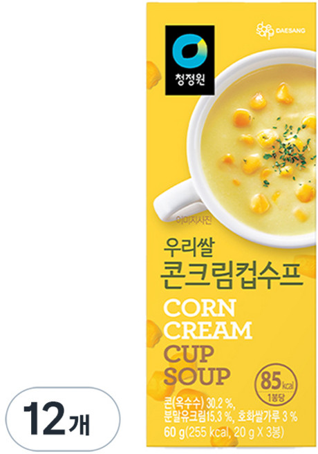 청정원 우리쌀 콘크림 컵수프, 60g, 12개