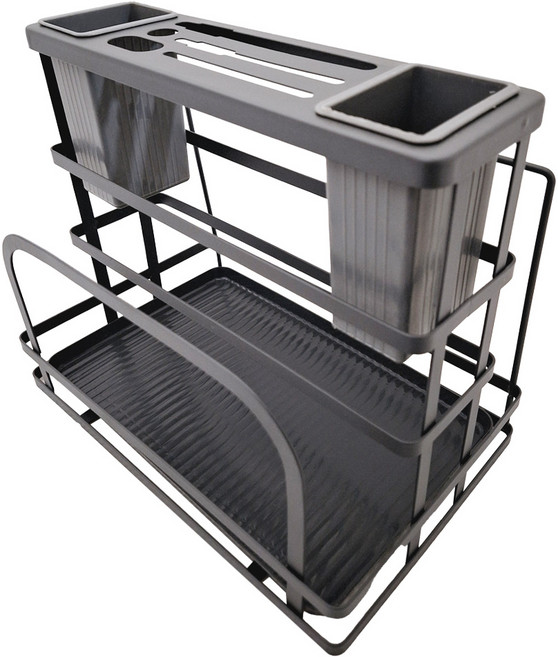 JAR 嚴選 免釘廚房多功能筷子刀具收納瀝水架 附砧板蓋子架, 灰色, 1個