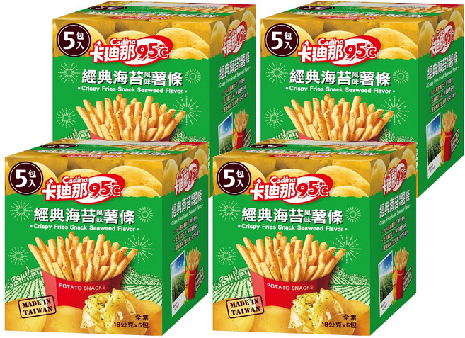 Cadina 卡迪那 95度c鮮脆薯條5包組 海苔口味, 80g, 4盒