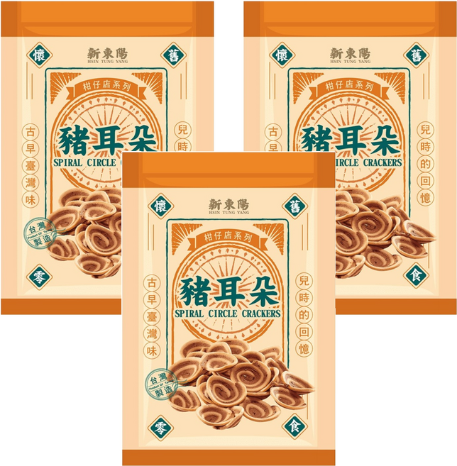 新東陽 豬耳朵餅乾, 120g, 3包