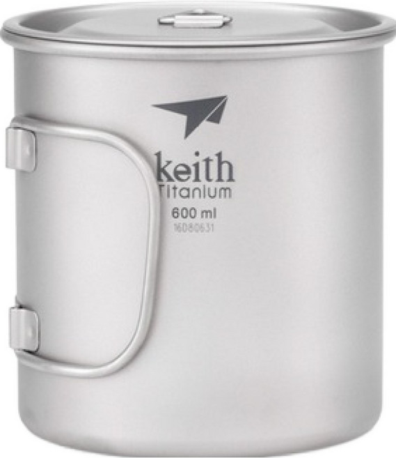 keith Titanium 鎧斯 鈦摺疊單層杯 附杯蓋 600ml, 純鈦 銀色, 1個