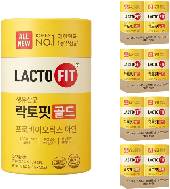 Chong Kun Dang 鍾根堂 LACTO-FIT 大童與成人款 益生菌粉狀食品, 50包, 2g, 8罐