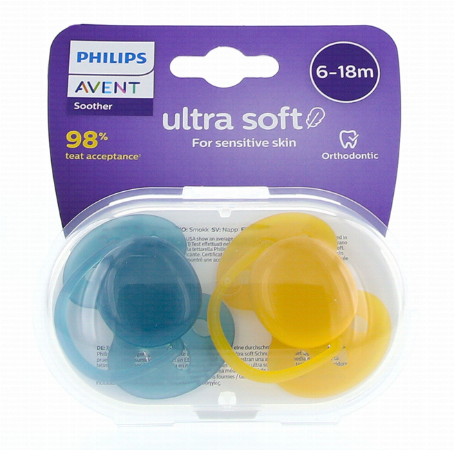 PHILIPS 飛利浦 AVENT 新安怡 Ultra Soft 愛心奶嘴組 SCF091/04, 6~18個月, 深綠色 + 深黃色, 1組