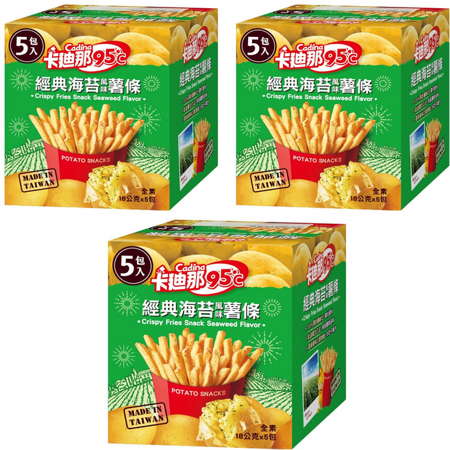 Cadina 卡迪那 95度c鮮脆薯條5包組 海苔口味, 80g, 3盒