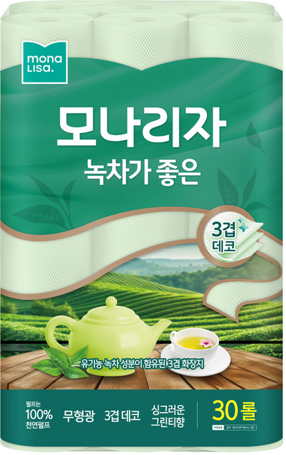 모나리자 녹차가 좋은 천연펄프 3겹 고급롤화장지, 30m, 30롤, 2개