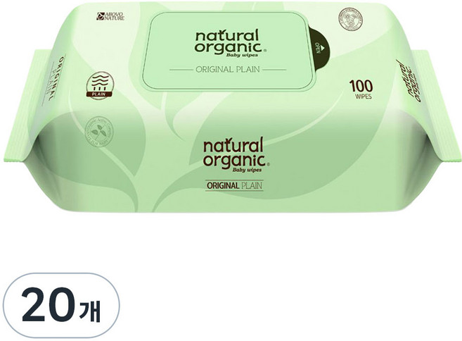 네츄럴오가닉 오리지널 플레인 물티슈 리필형, 50g, 100매, 20개