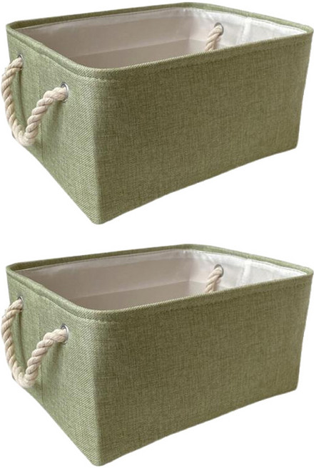 妃妃嚴選 加厚亞麻收納籃, 淺綠色, 2個