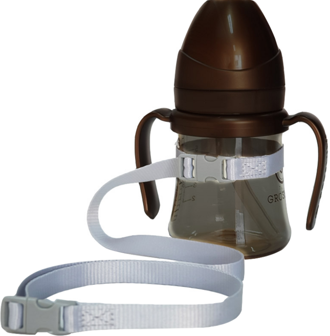 OrganicFactory 把手吸管奶瓶防掉帶 嬰兒車/椅子適用 簡單綁帶設計, 銀色, 1個