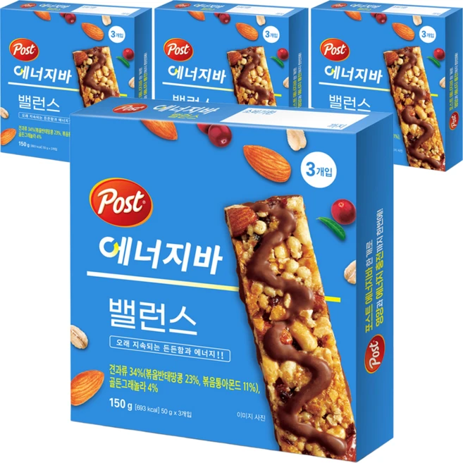 포스트 에너지바 밸런스 3p, 150g, 4개 - 쿠팡