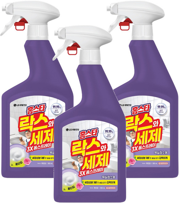 홈스타 락스와세제 3X 폼스프레이 후로랄 욕실청소용, 900ml, 3개