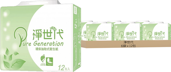 淨世代 環保抽取式衛生紙, 12包, 6袋