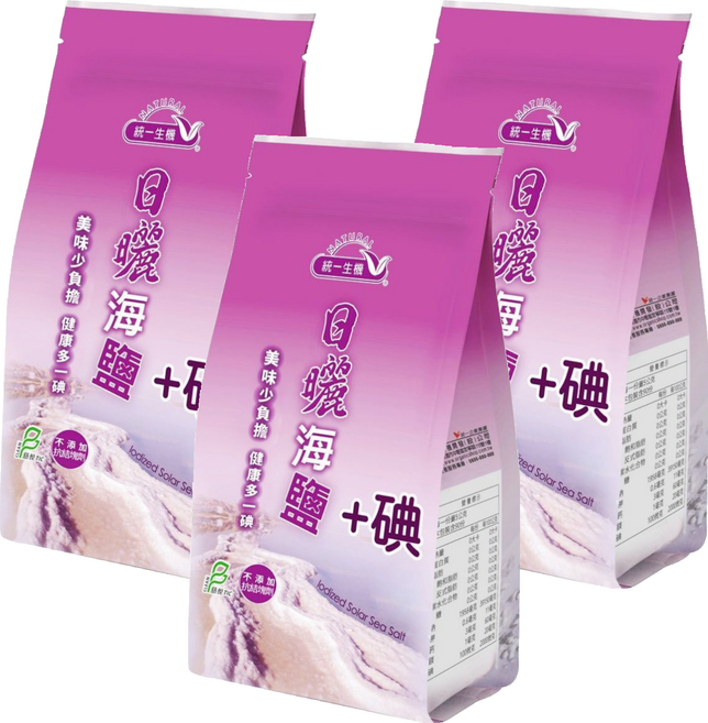 統一生機 日曬海鹽加碘立袋, 450g, 3個