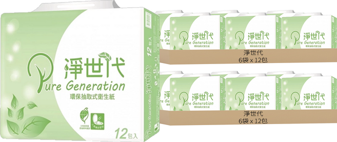 淨世代 環保抽取式衛生紙, 12包, 12袋