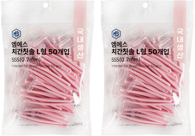 엠에스덴탈 L형 치간칫솔 SSS, 87mm, 50개입, 2개