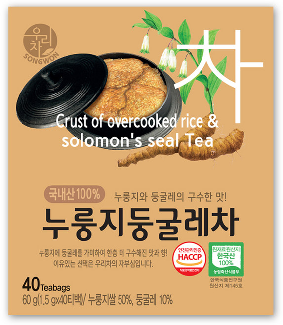 우리차 누룽지 둥굴레차, 1.5g, 40개입, 1개