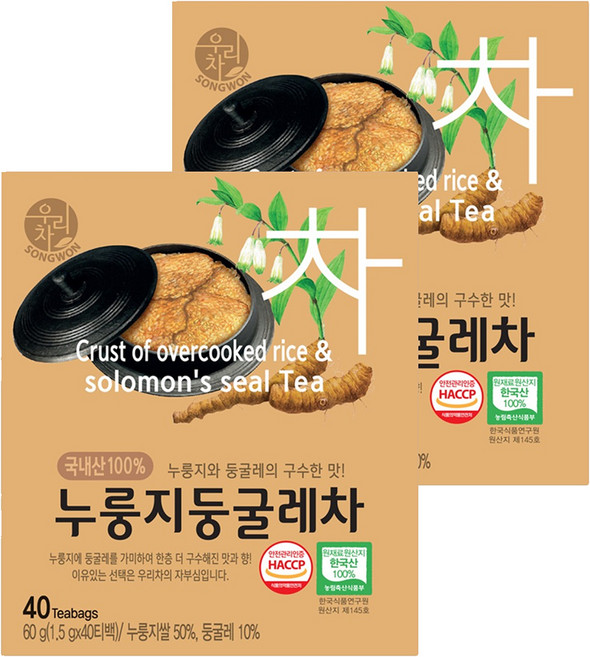 우리차 누룽지 둥굴레차, 1.5g, 40개입, 2개