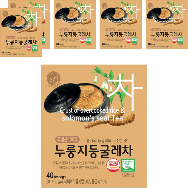 우리차 누룽지 둥굴레차, 1.5g, 40개입, 6개