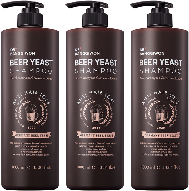 닥터방기원 맥주 효모 탈모증상 완화 샴푸, 1L, 3개