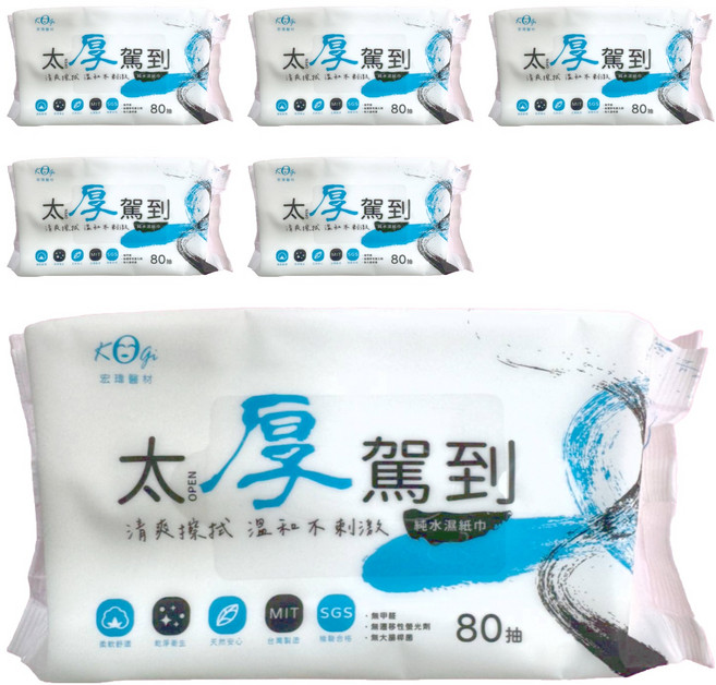KOgi 宏瑋 太厚駕到 純水濕紙巾 水墨藍, 90g, 80張, 6包