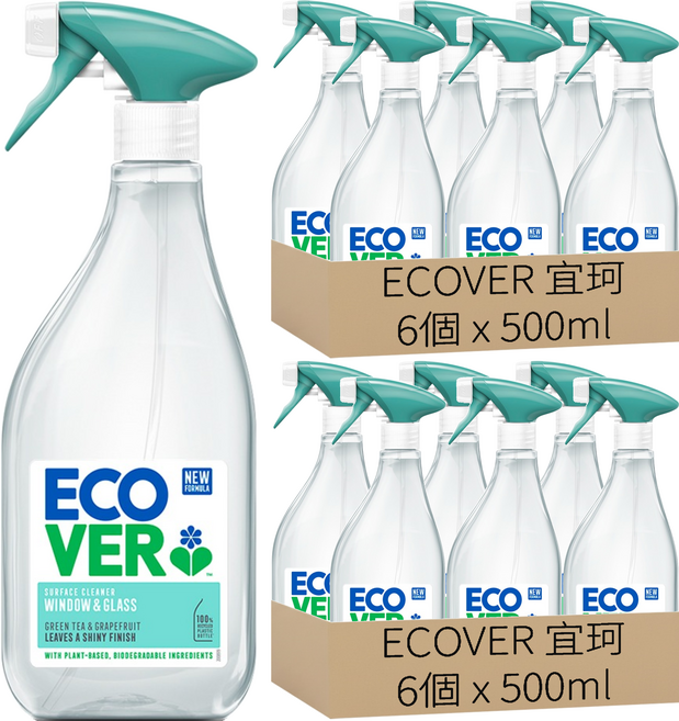 ECOVER 宜珂 綠能生態玻璃清潔劑, 12個, 500ml