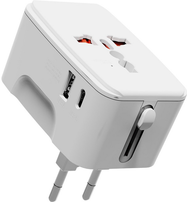 누아트 해외 여행용 멀티 어댑터 2포트 C타입 + USB 포트 화이트, 1개