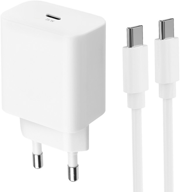 홈플래닛 25W PPS PD 3.0 초고속 충전기 + CtoC 케이블 1.2m, 화이트, 1개