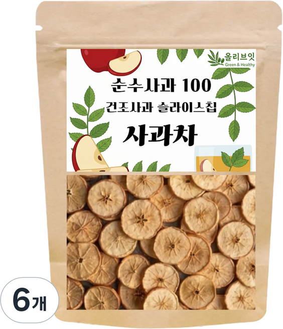 올리브잇 순수사과100 건조 슬라이스칩 사과차, 30g, 6개, 1개입
