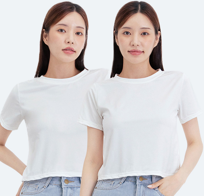 엘쏘 여성용 라운드 기본 반팔 티셔츠 2종 세트
