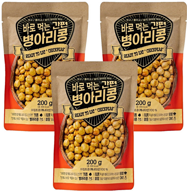 밤뜨래 바로먹는 간편 병아리콩, 3개, 200g
