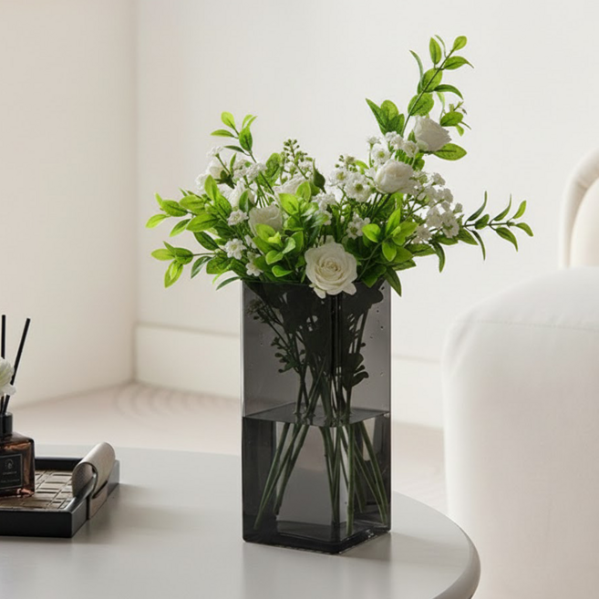 안깨지는 사각 아크릴 꽃병, 그레이