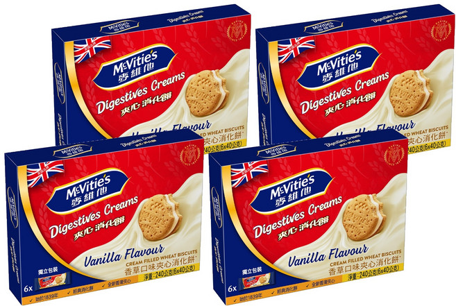 McVitie's 麥維他 夾心消化餅香草口味, 240g, 4盒