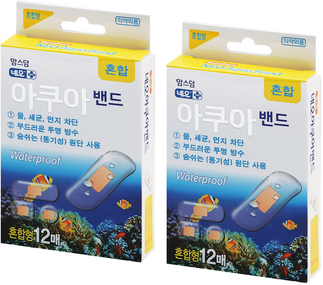 네오 맘스덤 아쿠아 투명방수 밴드 국산 PU 원단 혼합 12p, 12개입, 2개
