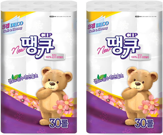 땡큐 3겹 천연펄프 롤화장지, 14m, 30개입, 2개
