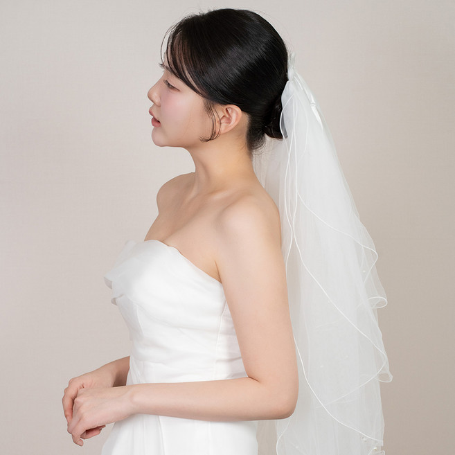 lilydress 珍珠蝴蝶結v2 4層髮梳面紗短面紗 LAV16