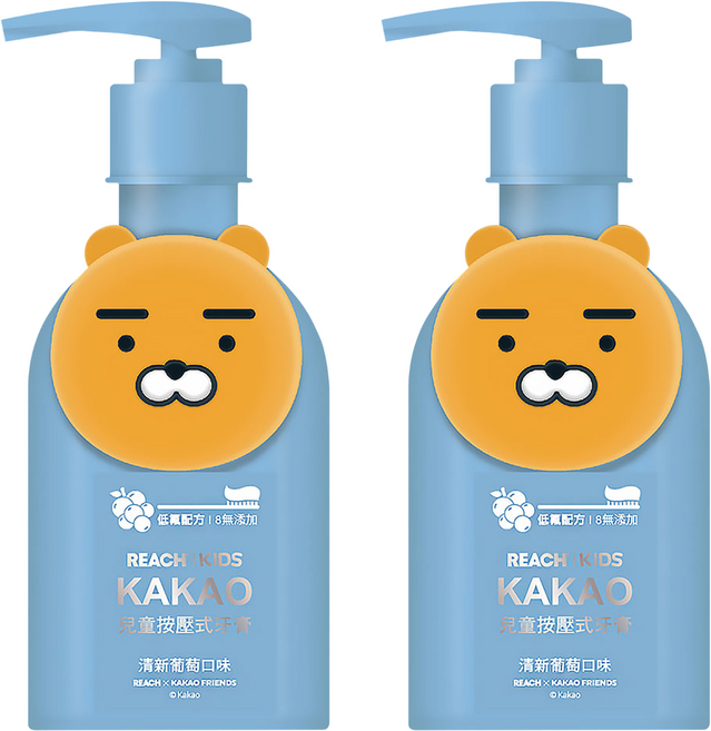 REACH 麗奇 KAKAO 按壓式兒童牙膏 萊恩 葡萄香, 160g, 2瓶
