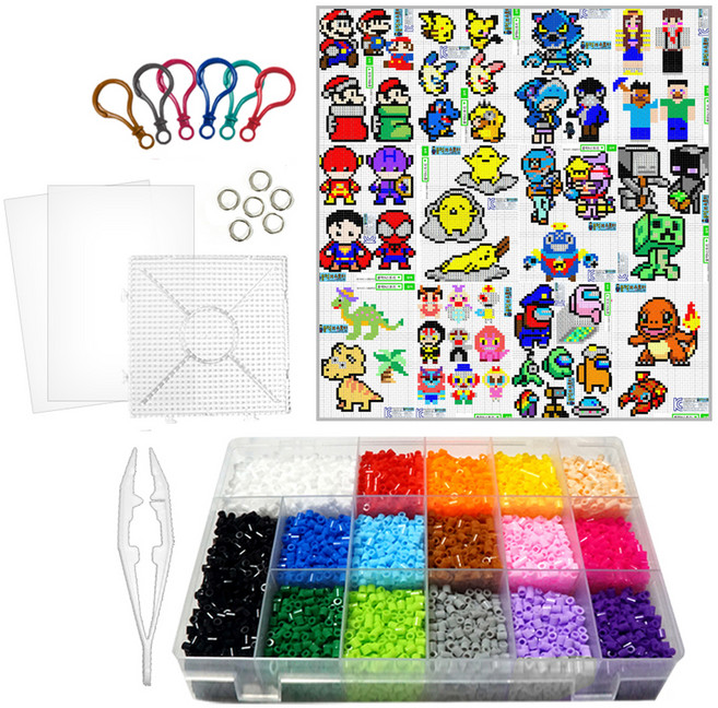 블럭N스토리 컬러비즈 기본 16색 + 남아2 도안 세트, 혼합색상, 1개