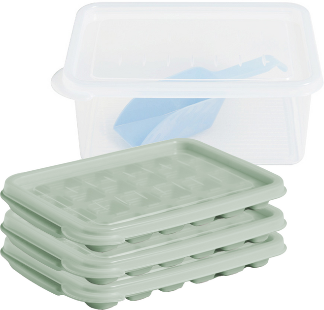 이지앤프리 단콩이 아이스쏙 아이스 큐브 24구 3p + 1.9L 용기 + 스쿱 세트, 그린, 1세트