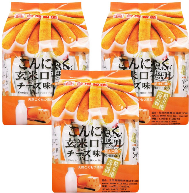 北田 蒟蒻糙米捲 芝士口味, 160g, 3袋