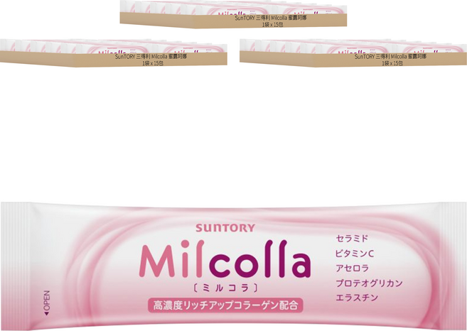 SunTORY 三得利 Milcolla 蜜露珂娜 台灣公司貨 膠原蛋白 隨手包, 15包, 6.5g, 3袋