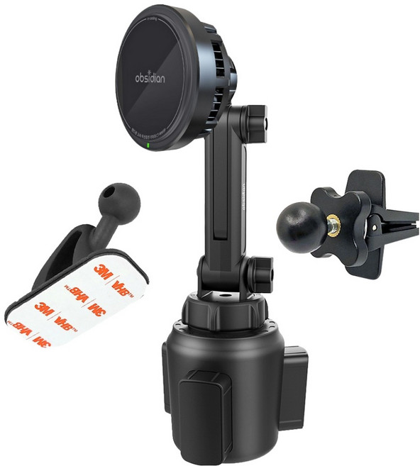 옵시디언 차량용 컵홀더 Qi2 맥세이프 e쿨링 핸드폰 고속 무선충전 거치대, 1개, 블랙