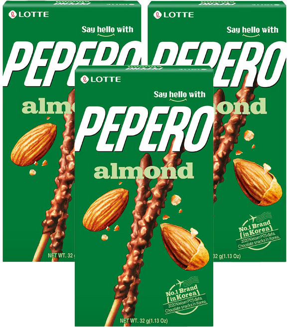 LOTTE PEPERO 杏仁巧克力棒, 32g, 3盒