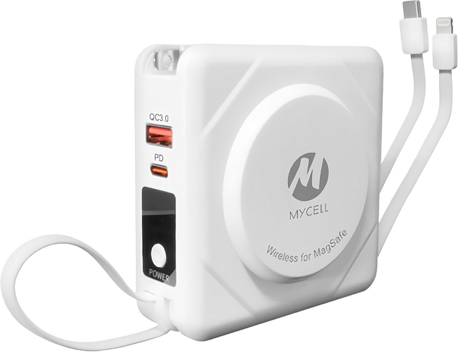 MYCEll 積進科技 6500mAh Rated Capacity 7-in-1 Built-in Cables Wireless 行動電源 Fast Charging MagSafe Compatible 白色
