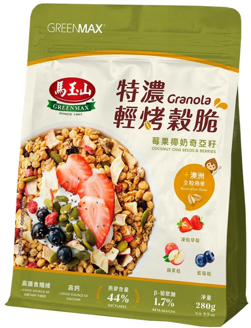 馬玉山 特濃輕烤穀脆 莓果椰奶奇亞籽, 1個, 280g