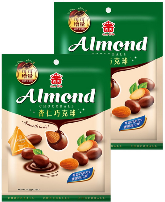 義美 杏仁巧克球 牛奶巧克力, 117g, 2袋