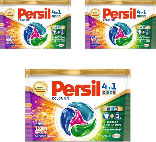 퍼실 디스크 컬러 세탁세제, 18개입, 3개