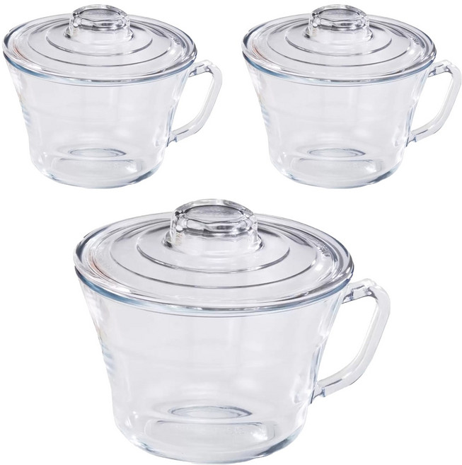 Glasslock 格拉氏洛克 強化玻璃可微波泡麵碗 附蓋 900ml, 3個, 透明色